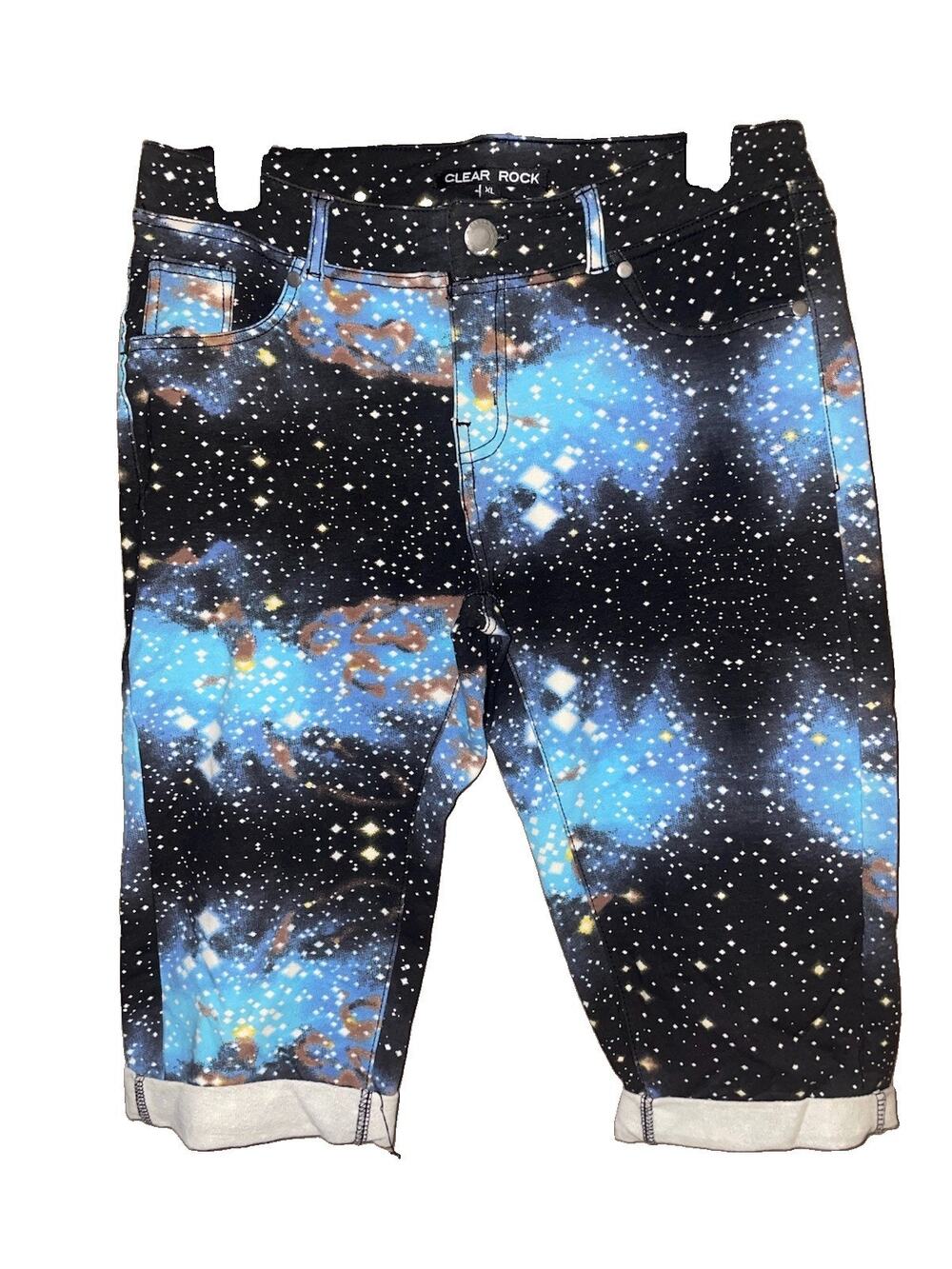 Clear Rock Women’s Galaxy Print Long Stretch Shorts XL Cotton Bermuda Style